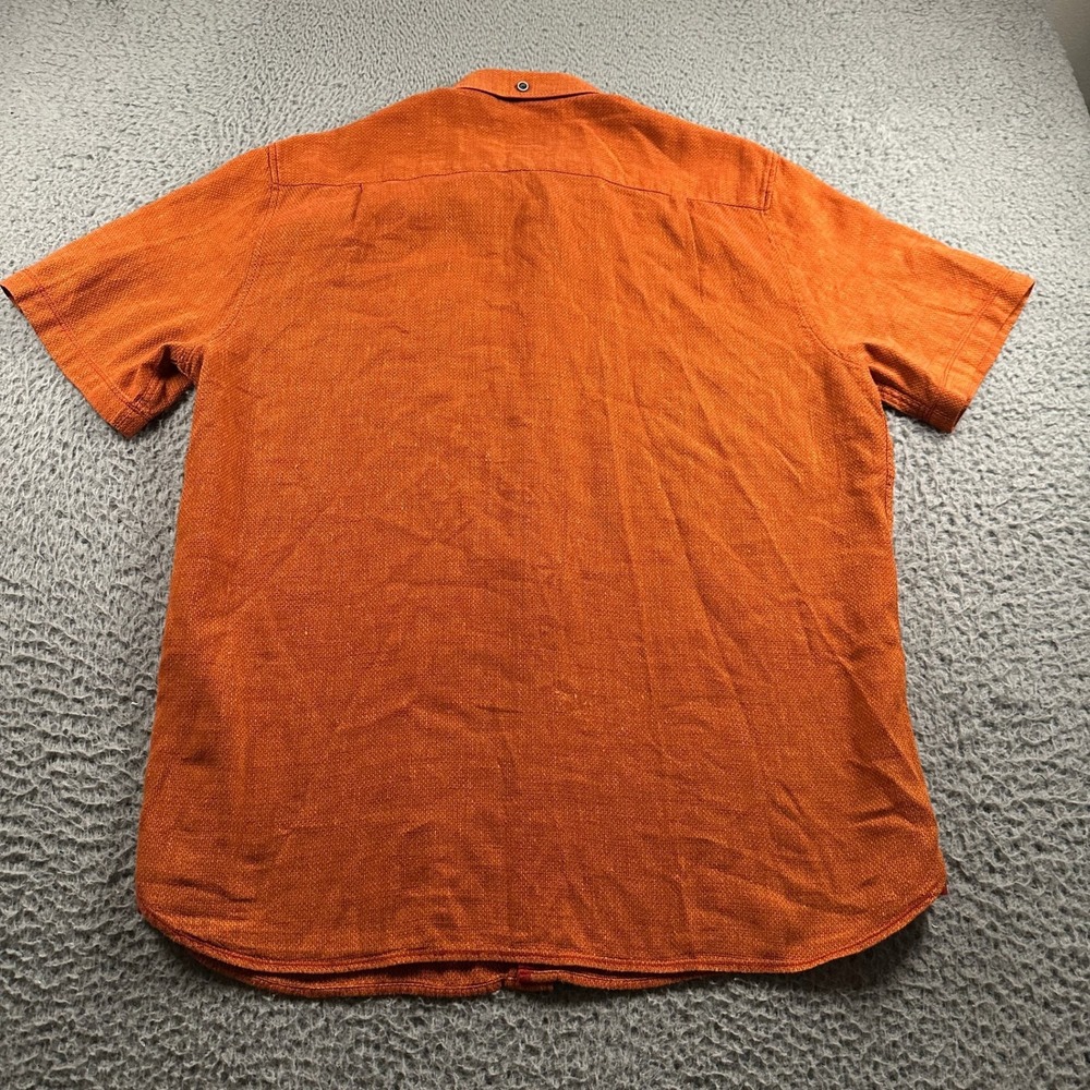 32 Bar Blues Shirt Mens L Orange Short Sleeve Button Up Linen‎ Cotton Pocket - Picture 4 of 10